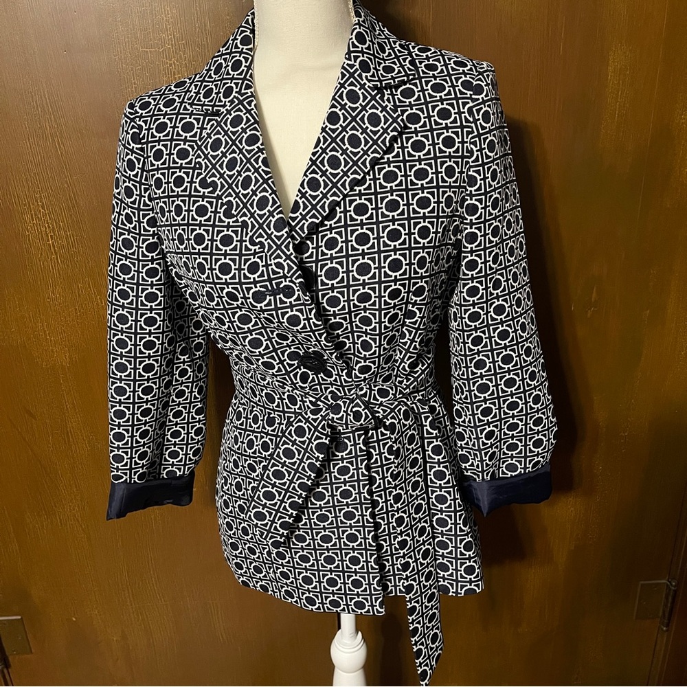 Kasper Black and White Geometric Women's Blazer